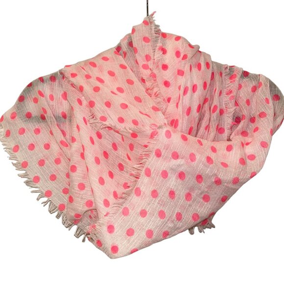 G.H. Bass & Co white Neon Barbie pink polka dot semi sheer scarf ASNEW c… - Picture 5 of 5